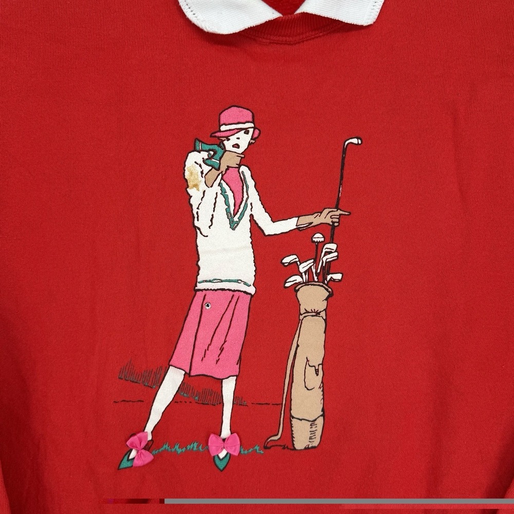 VTG Golf‎ Sweatshirt Red Preppy Country Club Graphic Pullover Grandma Core Large